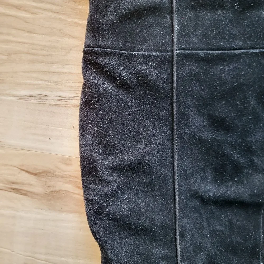 Black Suede Leather Over the Knee Block Heel Boots Sz 38 TopShop